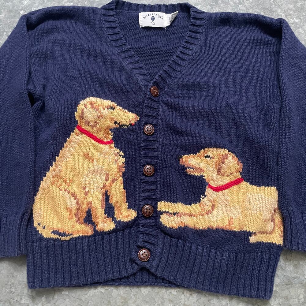 Vintage Kitestrings Golden Retriever Dog Knit Sweater Cardigan Youth Small 5/6